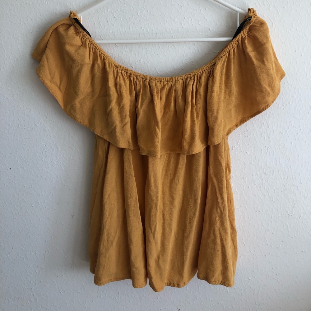 Deep yellow off the shoulder crop top